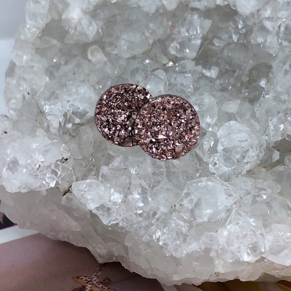 Rose Gold Druzy Stud Earrings - Picture 3 of 4